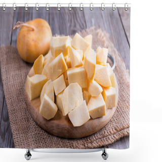 Personality  Cubes Turnips On A Chopping Board Shower Curtains