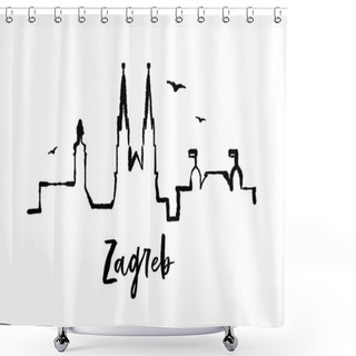 Personality  Skyline Zagreb Croatia One Line Ink Vector City Shower Curtains