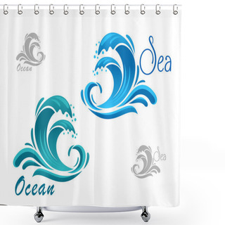 Personality  Blue Sea Waves Icon With Water Splash Shower Curtains