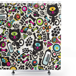 Personality  Cute Monsters Cats Seamless Pattern. Shower Curtains