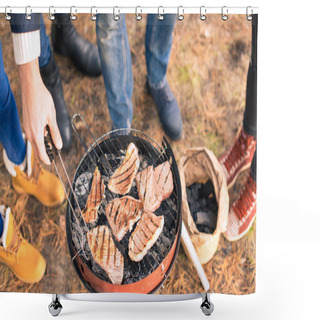 Personality  People Cooking Meat On Charcoal Grill Shower Curtains
