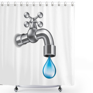 Personality  Water Faucet Isolated On White Vector Shower Curtains