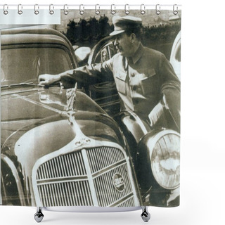 Personality  View Of Josef Stalin Beside Black Car Shower Curtains