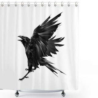 Personality  Drawn Flying Raven Bird On White Background Shower Curtains