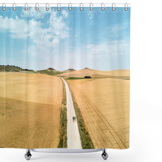 Personality  Pilgrims Walking The Camino Of Santiago In Spain Countryside Shower Curtains