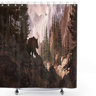 Personality  Grizzly Bear Lookout Silhouette Shower Curtains