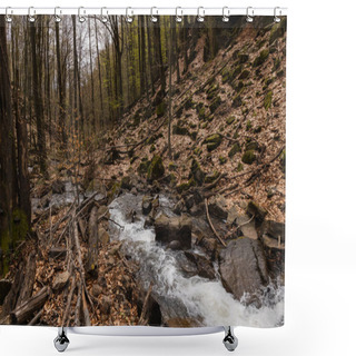 Personality  Creek And Stones In Mountain Forest In Autumn  Shower Curtains