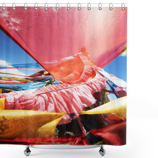 Personality  China's Tibetan Colorful Sutra Streamer Shower Curtains