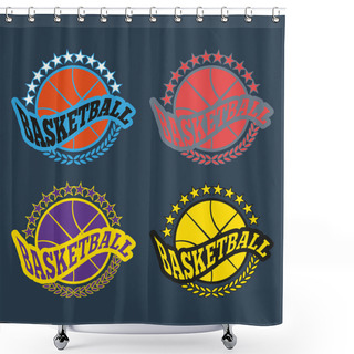 Personality  Basketball Badges With Stars And Laurel Wreath Shower Curtains