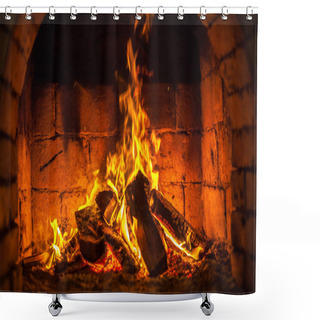 Personality  A Fire Burns In A Fireplace Shower Curtains