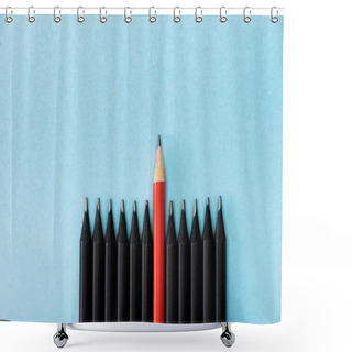 Personality  Top View Of Red Pencil Among Black On Blue Background Shower Curtains