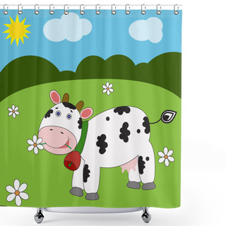 Personality  Landscape With Funny Cow Shower Curtains
