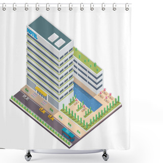 Personality  Modern Office Building Illustration In Isometric View, Suitable For Diagrams, Infographics, Illustration, And Other Graphic Related Assets Shower Curtains