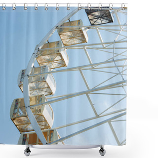 Personality  Low Angle View Of Cabins Of Observation Wheel Against Blue Sky In Amusement Park Shower Curtains