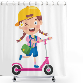 Personality  Funny Kid Riding Kick Scooter Shower Curtains