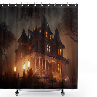Personality  Haunted Old Mansion On Halloween Night Shower Curtains