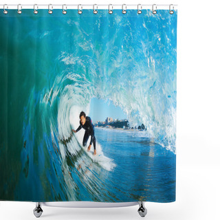 Personality  Surfer On Blue Ocean Wave Shower Curtains