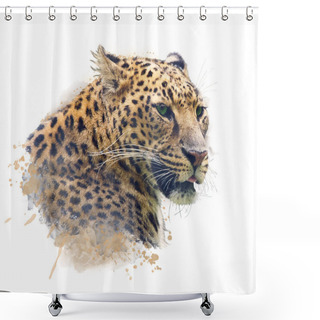 Personality  Portrait Of Leopard .Watercolor Illustration Shower Curtains