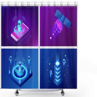 Personality  Isometric Artificial Intelligence Concept. Technology And Engineering. Teaching And Learning In Digital World. Digital And Technology Background Shower Curtains