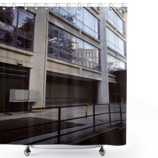 Personality  Modern Industrial Building With Large Panoramic Windows In New York City, Urban Architecture Shower Curtains