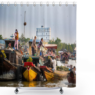 Personality  Can Tho, Vietnam - February 2020 : Floating Morning Market Cai Rang. Shower Curtains