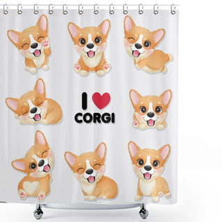 Personality  Cute Little Corgi With Watercolor Collection Shower Curtains