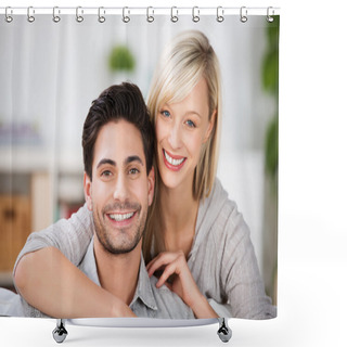 Personality  Young Couple With Beautiful Smiles Shower Curtains