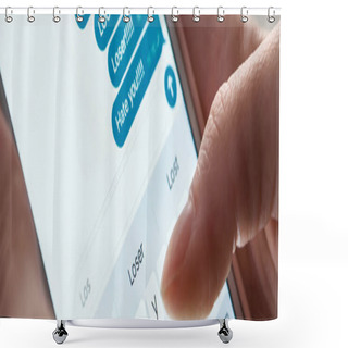 Personality  Panoramic Shot Of Abuser Sending Offensive Messages While Using Smartphone, Illustrative Editorial Shower Curtains