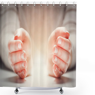 Personality  Light Between Woman's Hands   Shower Curtains