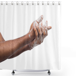 Personality  Black Man Washing Hands Isolated On White Background Shower Curtains