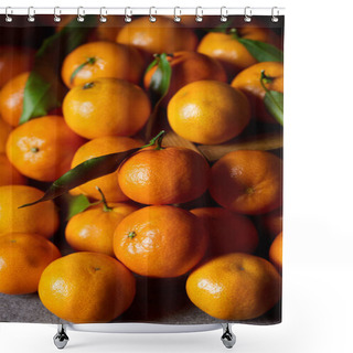 Personality  Selective Focus Of Orange Tangerines With Green Leaves Shower Curtains