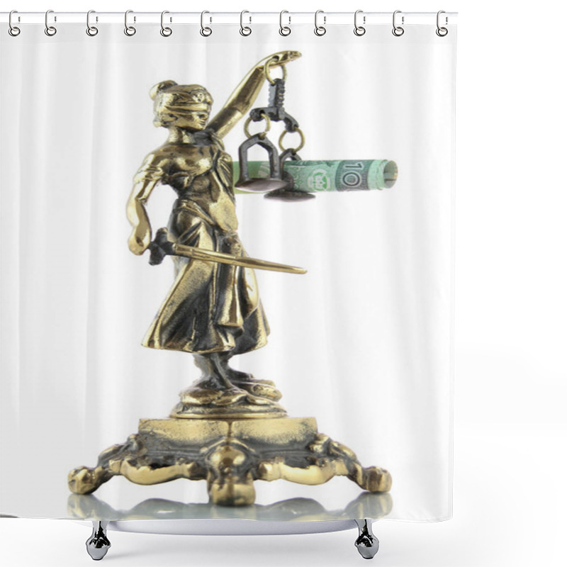 Personality  Justice Statue And Polish Banknote. Lawyer Background Shower Curtains