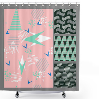 Personality  Retro 80s Memphis Style Of Fashion Illustration Shower Curtains