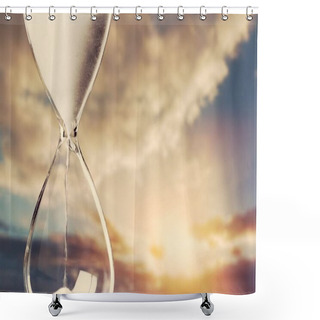Personality  Hourglass With Running Sand And Beautiful Sky Background. Shower Curtains