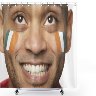 Personality  Young Male Sports Fan With Ivory Coast Flag Painted On Face Shower Curtains