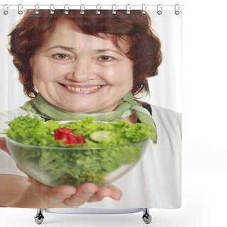 Personality  Mature Woman With Fresh Salad Shower Curtains