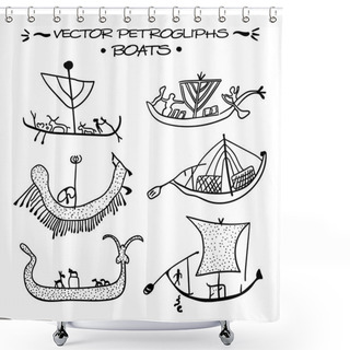 Personality  Vector Petroglyphs. Boats Shower Curtains