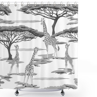 Personality  Seamless Pattern With Giraffe.  Vector Illustration. Shower Curtains
