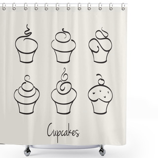 Personality  Cupcake Set Hand Drawn Vector Shower Curtains