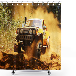 Personality  Racer At Terrain Racing Car Competition Shower Curtains