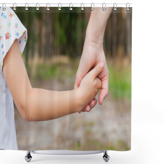 Personality  Mother Holding A Hand Of His Doughter Outdoors Shower Curtains