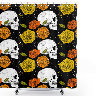 Personality  Skull And Rose Seamless Pattern Shower Curtains