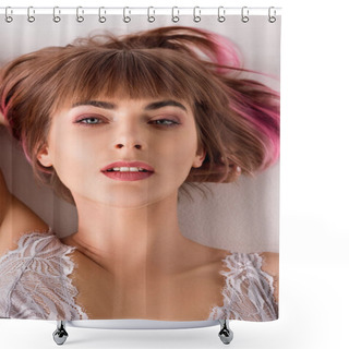 Personality  Young Woman With Pink Hair Shower Curtains