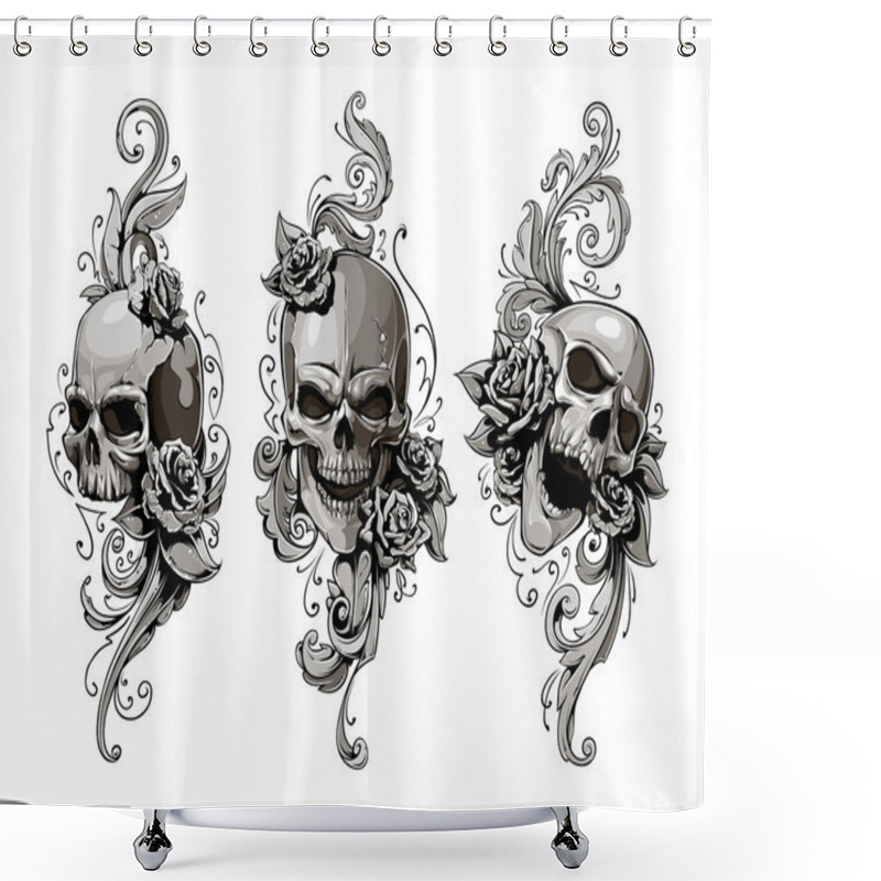Personality  Skulls With Floral Patterns Shower Curtains