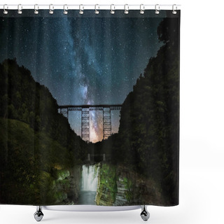 Personality  Milky Way Over The Railroad Trestle At Letchworth State Park Shower Curtains