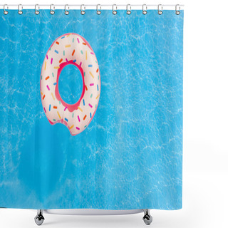 Personality  Summer Vacation. Aerial View Of Big Pink Donut In The Swimming Pool. Shower Curtains