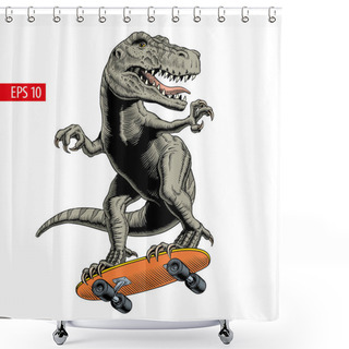 Personality  Dinosaur Rides On Skateboard. Comic Style Vector Illustration. Shower Curtains