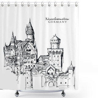 Personality  Drawing Sketch Illustration Of Neuschwanstein Castle Shower Curtains