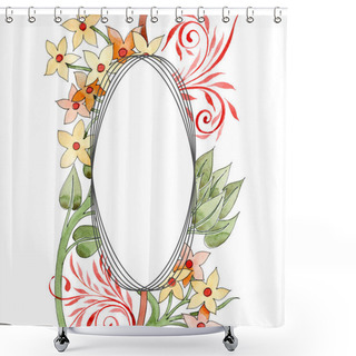Personality  Colorful Floral Ornament With Swirls. Watercolor Background Illustration Set. Frame Border Ornament With Copy Space. Shower Curtains