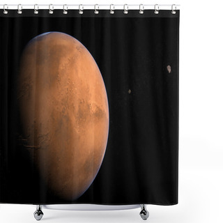 Personality  Mars With Moons - Phobos And Deimos Shower Curtains